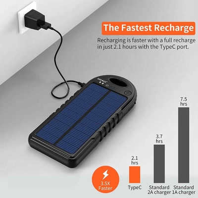 ธนาคารพลังงานแสงอาทิตย์ขนาด 18W 10000mAh เครื่องชาร์จ USB C OEM