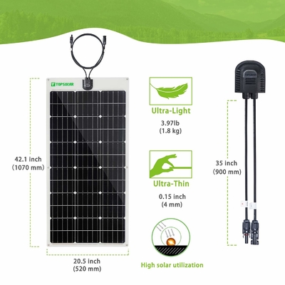 แผงโซลาร์เซลล์แบบบางที่ยืดหยุ่นได้ 12v 24V แผงโซลาร์เซลล์ Monocrystalline 100w ที่โค้งงอได้