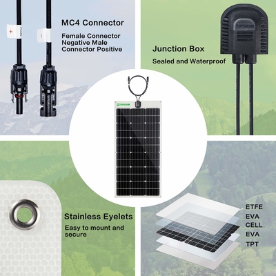 แผงโซลาร์เซลล์แบบบางที่ยืดหยุ่นได้ 12v 24V แผงโซลาร์เซลล์ Monocrystalline 100w ที่โค้งงอได้