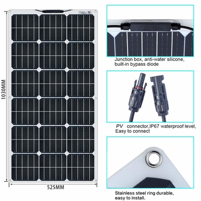 แผงโซลาร์เซลล์อสัณฐานแบบยืดหยุ่น Monocrystalline 100W 12V 400W 40A