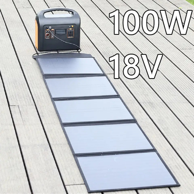แผงโซลาร์เซลล์แบบพับได้ 5 พับแบบยืดหยุ่น 100W 18v แผงโซลาร์เซลล์สำหรับบ้านกลางแจ้ง