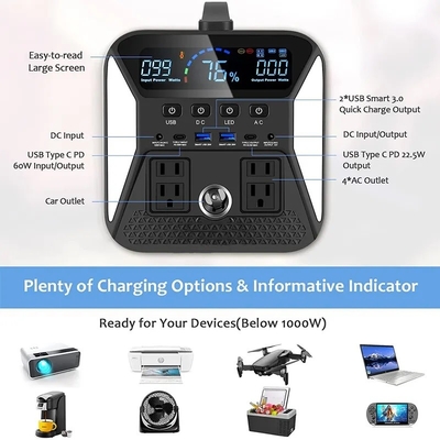 เครื่องกําเนิดพลังงานแสงอาทิตย์พกพา 220V Off Grid แบตเตอรี่ Lifepo4 1000W