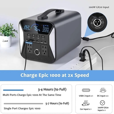 เครื่องกําเนิดพลังงานแสงอาทิตย์พกพา 220V Off Grid แบตเตอรี่ Lifepo4 1000W