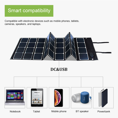 แผงโซลาร์เซลล์แบบพับได้แบบพกพา 120W กันน้ำสำหรับการตั้งแคมป์กลางแจ้ง