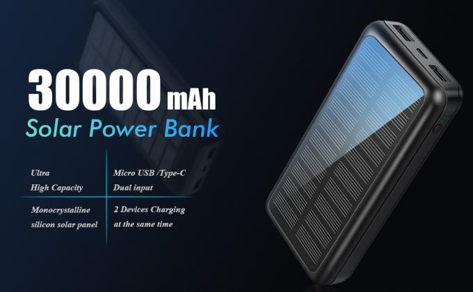 IPX5 เครื่องชาร์จแบบพกพาพลังงานแสงอาทิตย์ 30000mAh Battery Pack สำหรับ IPhone 0